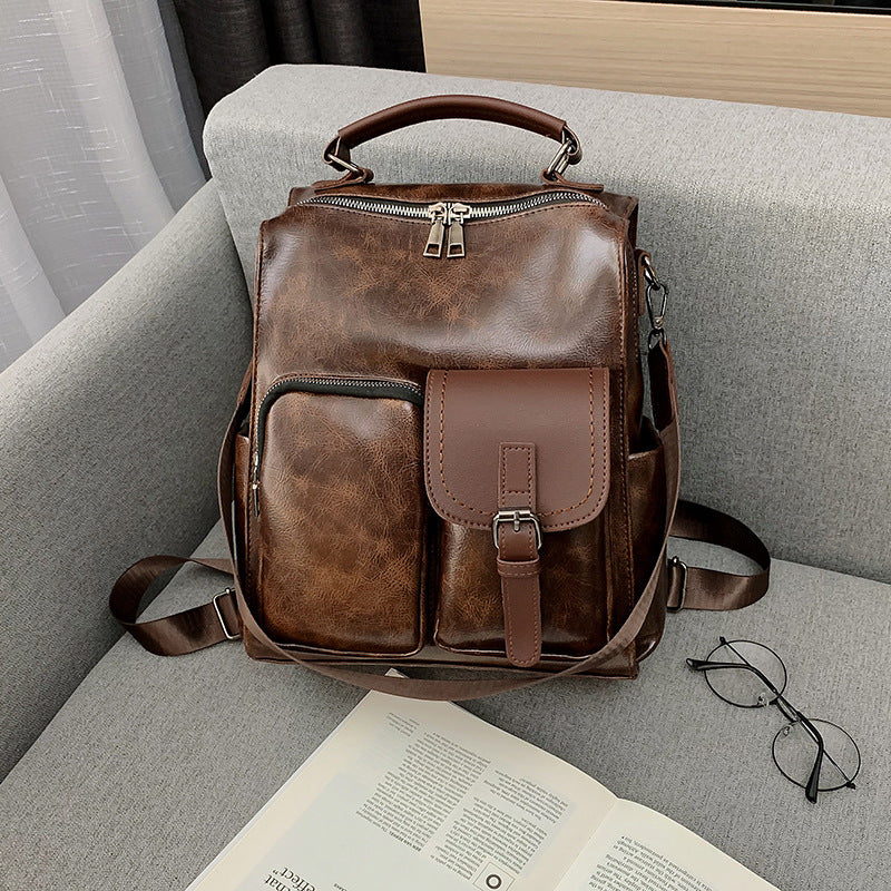 Vintage-Style Vegan Leather Backpack – Chic & Spacious Women’s Shoulder Bag