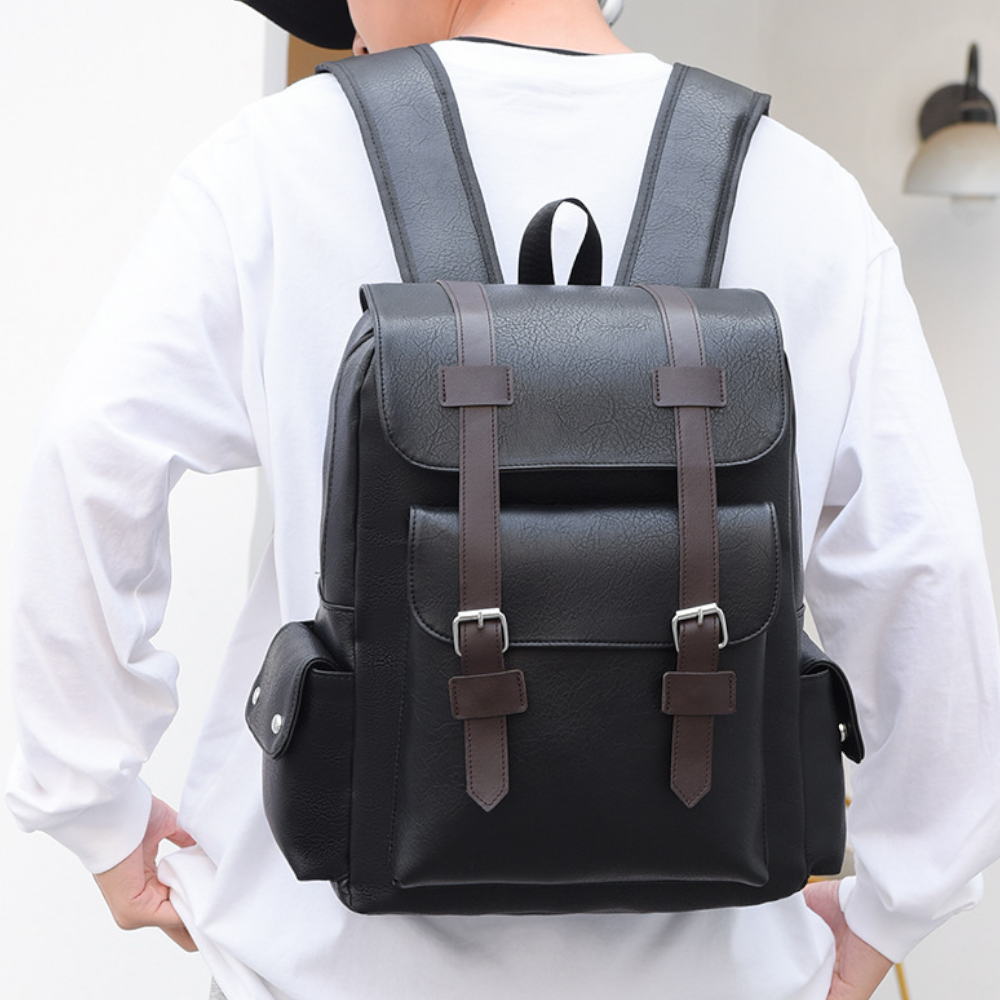 Unisex Vintage Vegan Leather Backpack – Large-Capacity Laptop & Travel Bag