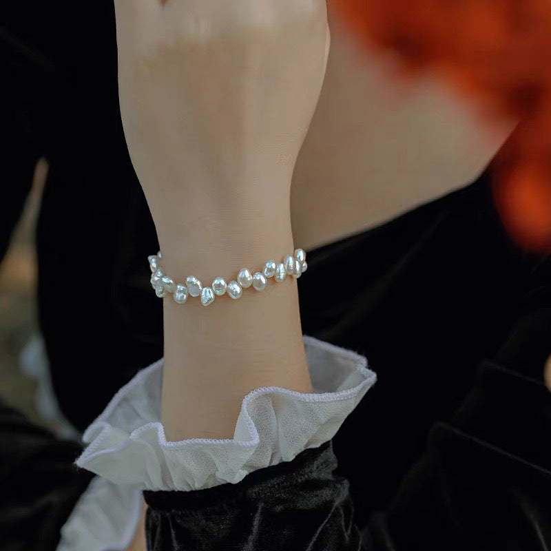 Sterling Silver Baroque Pearl Wheat Bead Bracelet