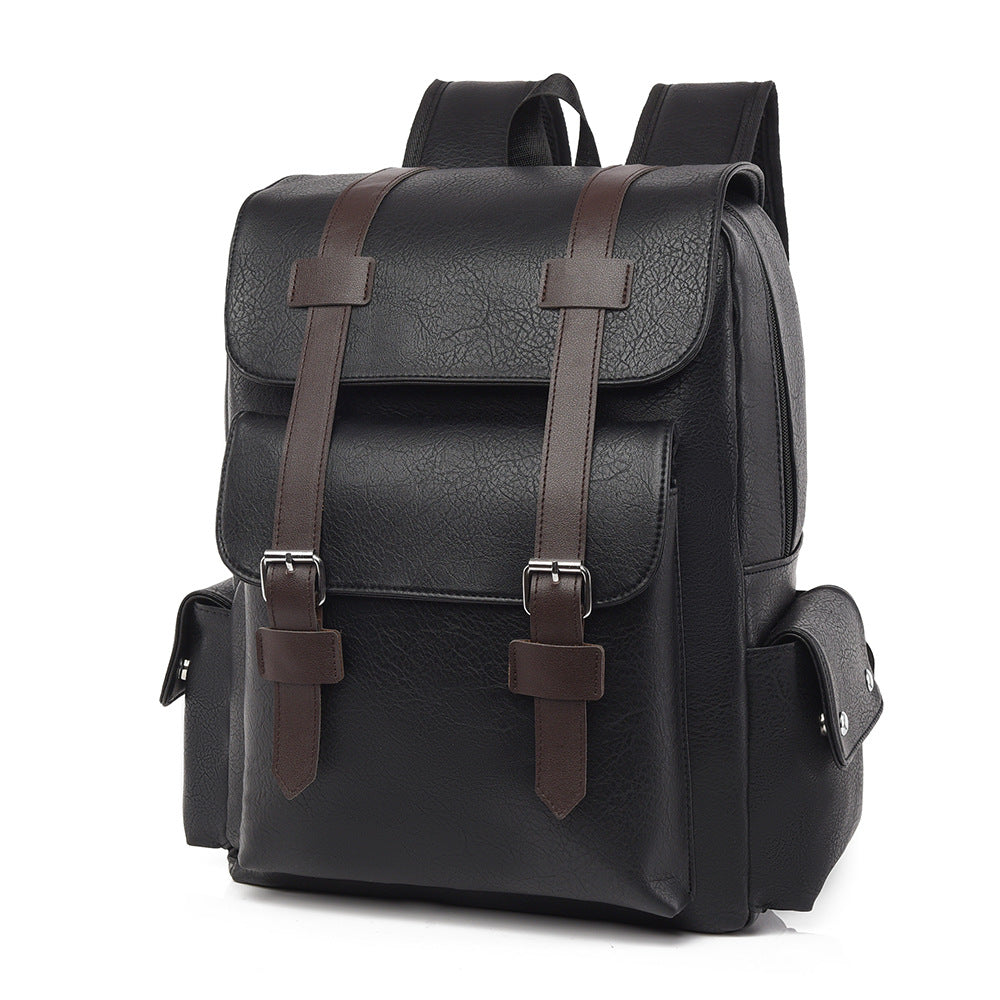 Unisex Vintage Vegan Leather Backpack – Large-Capacity Laptop & Travel Bag