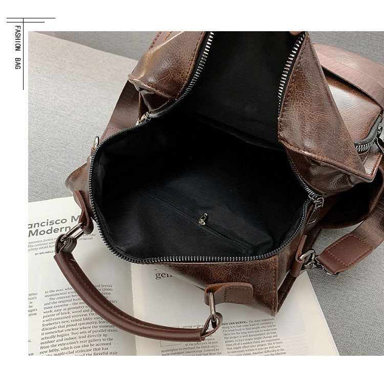 Vintage-Style Vegan Leather Backpack – Chic & Spacious Women’s Shoulder Bag