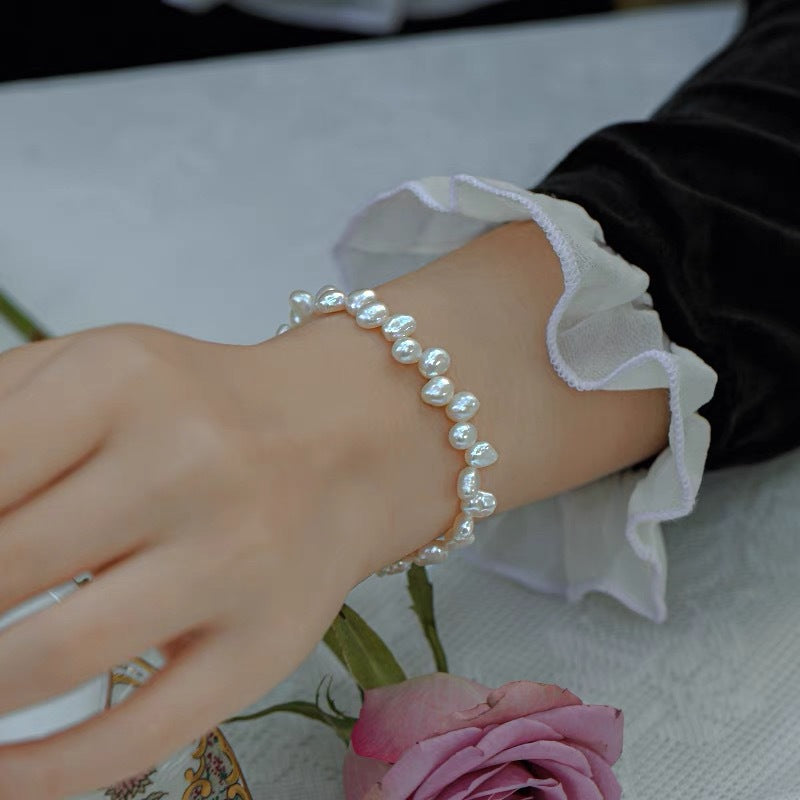 Sterling Silver Baroque Pearl Wheat Bead Bracelet