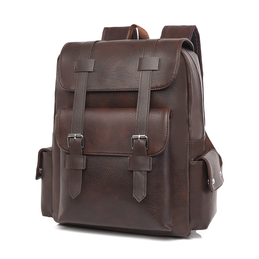 Unisex Vintage Vegan Leather Backpack – Large-Capacity Laptop & Travel Bag