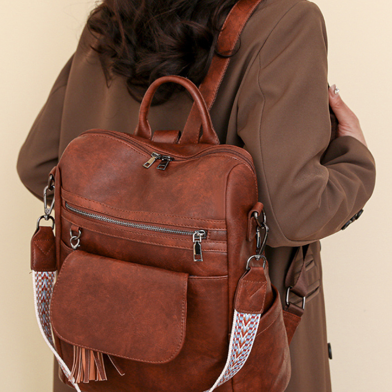 Women’s Multi-Function Vegan Leather Backpack - Retro Style Shoulder & Crossbody Bag