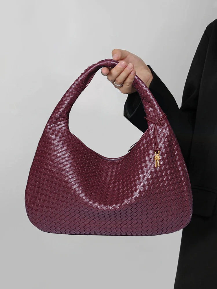 Elegant Vegan Leather Woven Shoulder Bag