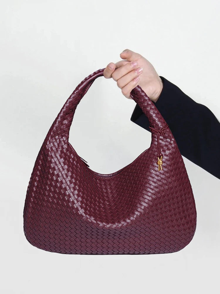 Elegant Vegan Leather Woven Shoulder Bag