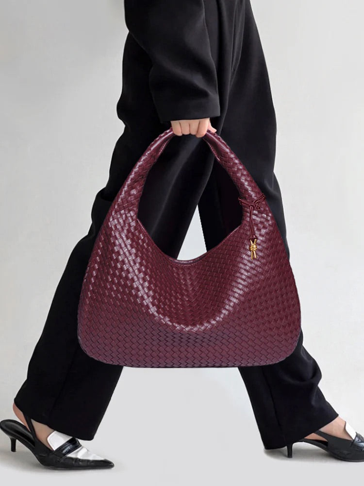 Elegant Vegan Leather Woven Shoulder Bag