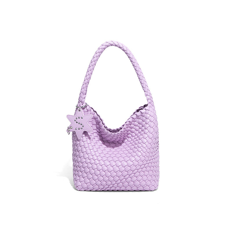 Woven Shoulder Handbag – Trendy Mini Tote with Star Charm