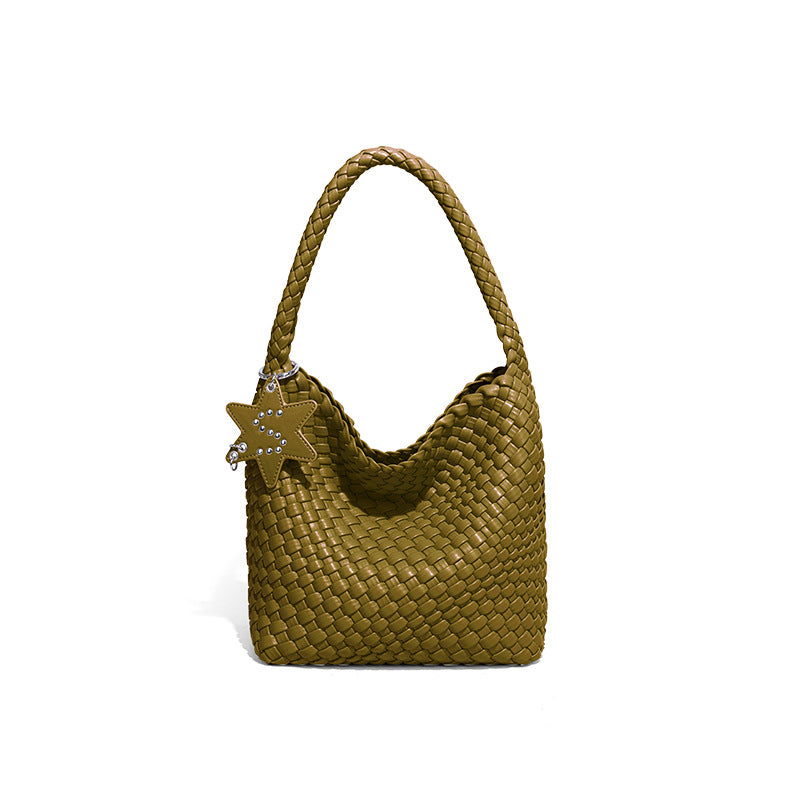 Woven Shoulder Handbag – Trendy Mini Tote with Star Charm