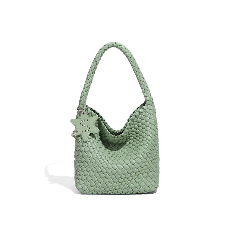 Woven Shoulder Handbag – Trendy Mini Tote with Star Charm