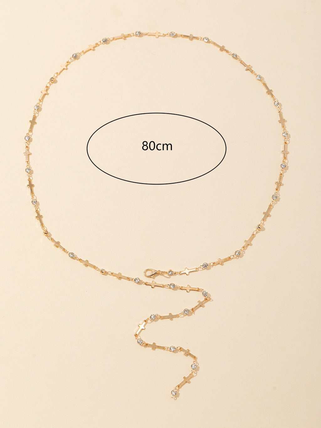 Long Y-Chain Necklace with Cross and Crystal Detail