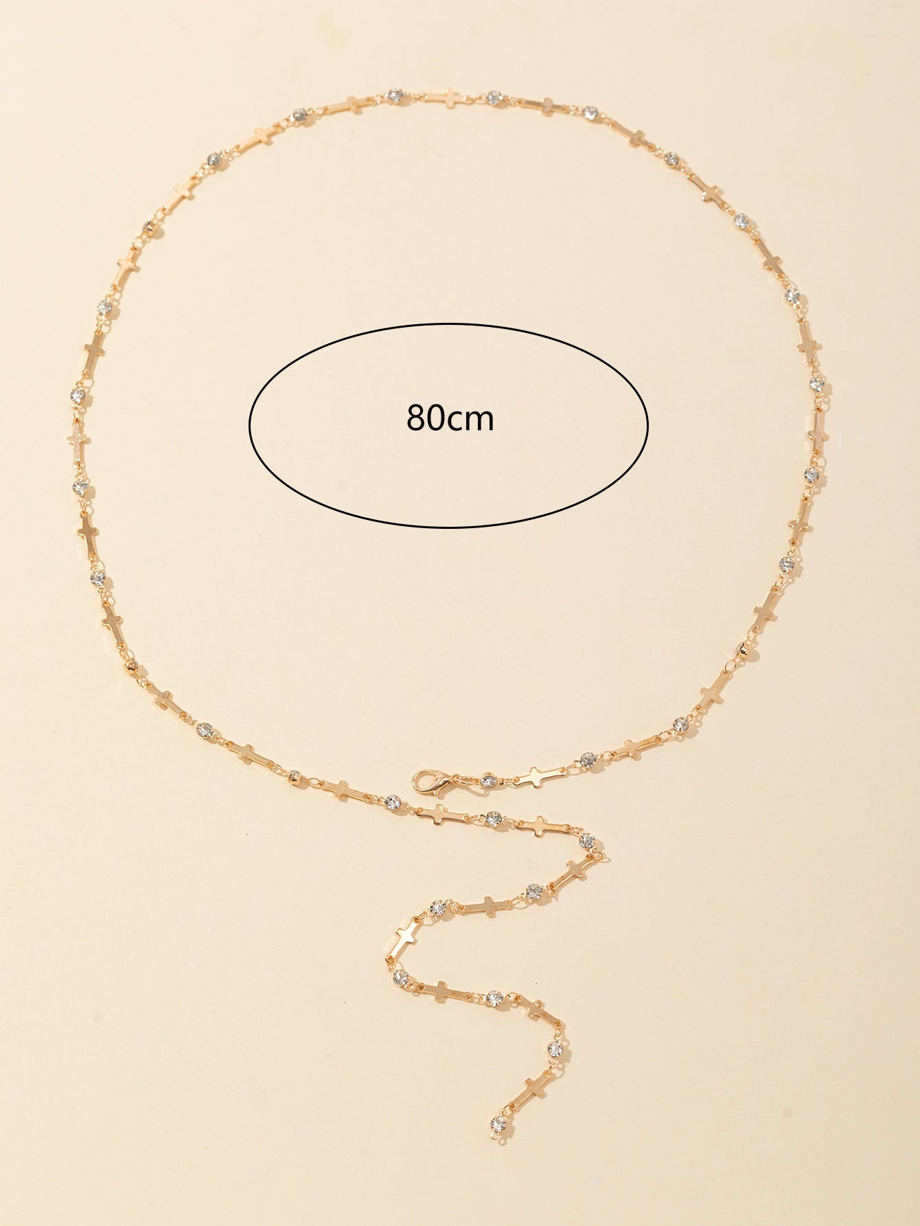 Long Y-Chain Necklace with Cross and Crystal Detail