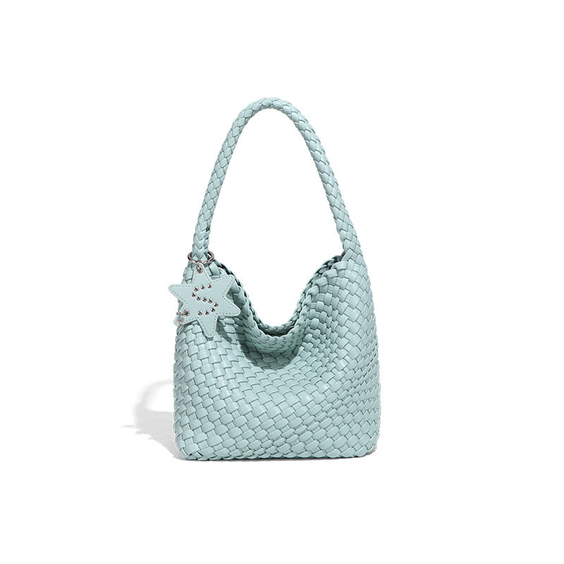 Woven Shoulder Handbag – Trendy Mini Tote with Star Charm